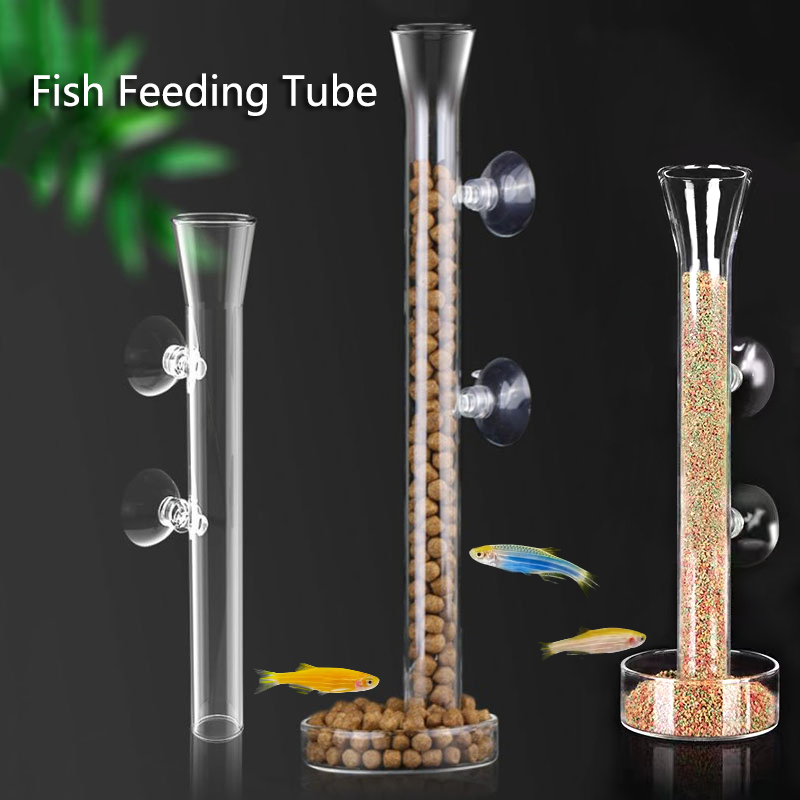 Aquarium Fish Feeder - Glass Aquarium Feeder Tube Dish Transparent